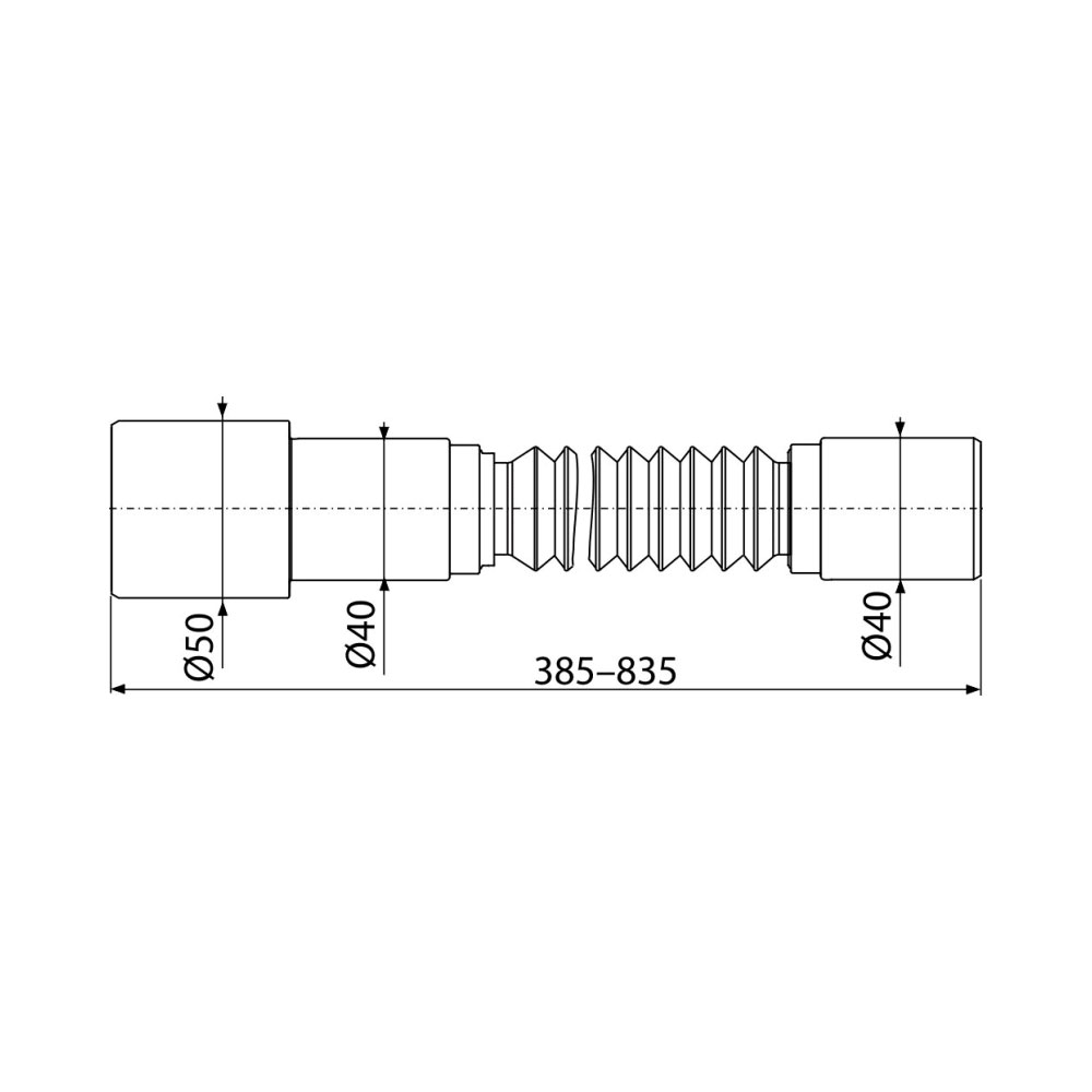 Труба Alcaplast гофрированная L=385-835 мм вход 40 мм выход 40/50 мм