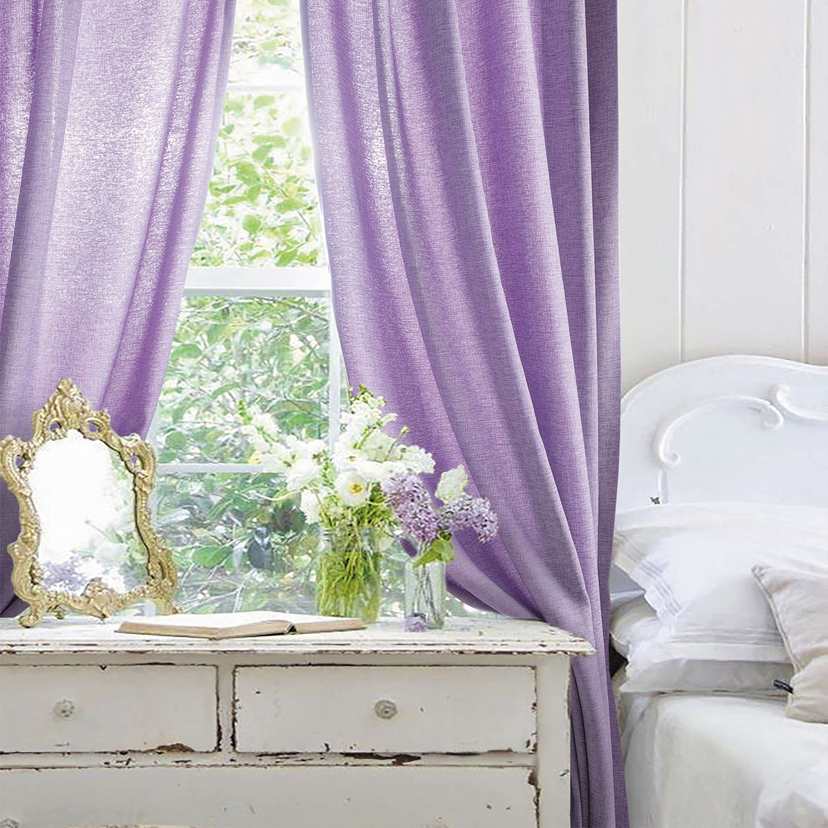 Шторы "рогожка" (лаванда) 165*270 см компл. 2 шт, на ленте (1) "волшебная ночь"