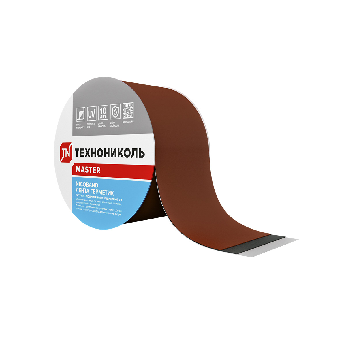 Лента-герметик самокл. 10 см х 10 м "nicoband" (битумно-полимерная) коричневая (1/3) "технониколь"