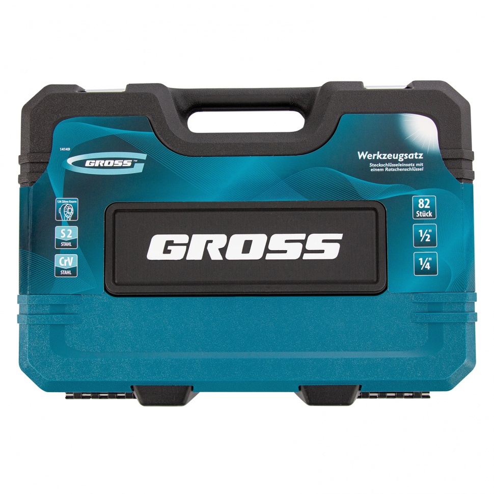 Набор инструментов 82 предметов , 120 зубьев, CrV, 1/4", 1/2" Gross (14149)