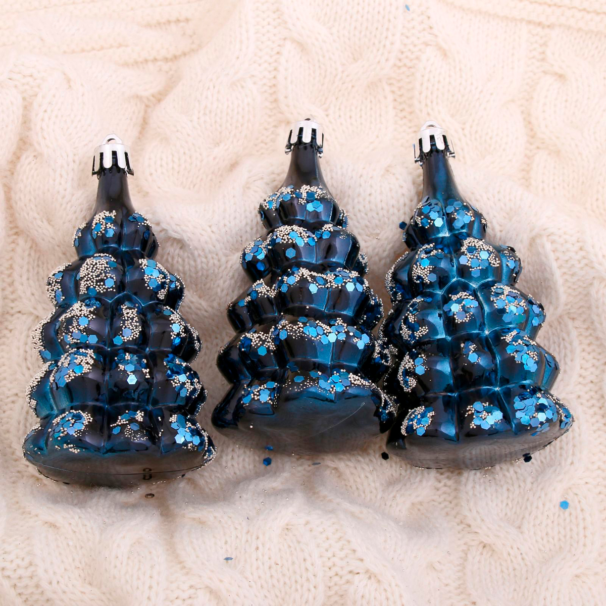 Украшение новогоднее "елочка в сугробах" (набор 3 шт.) 5*9,5 см, синий "зимнее волшебство" 4942113