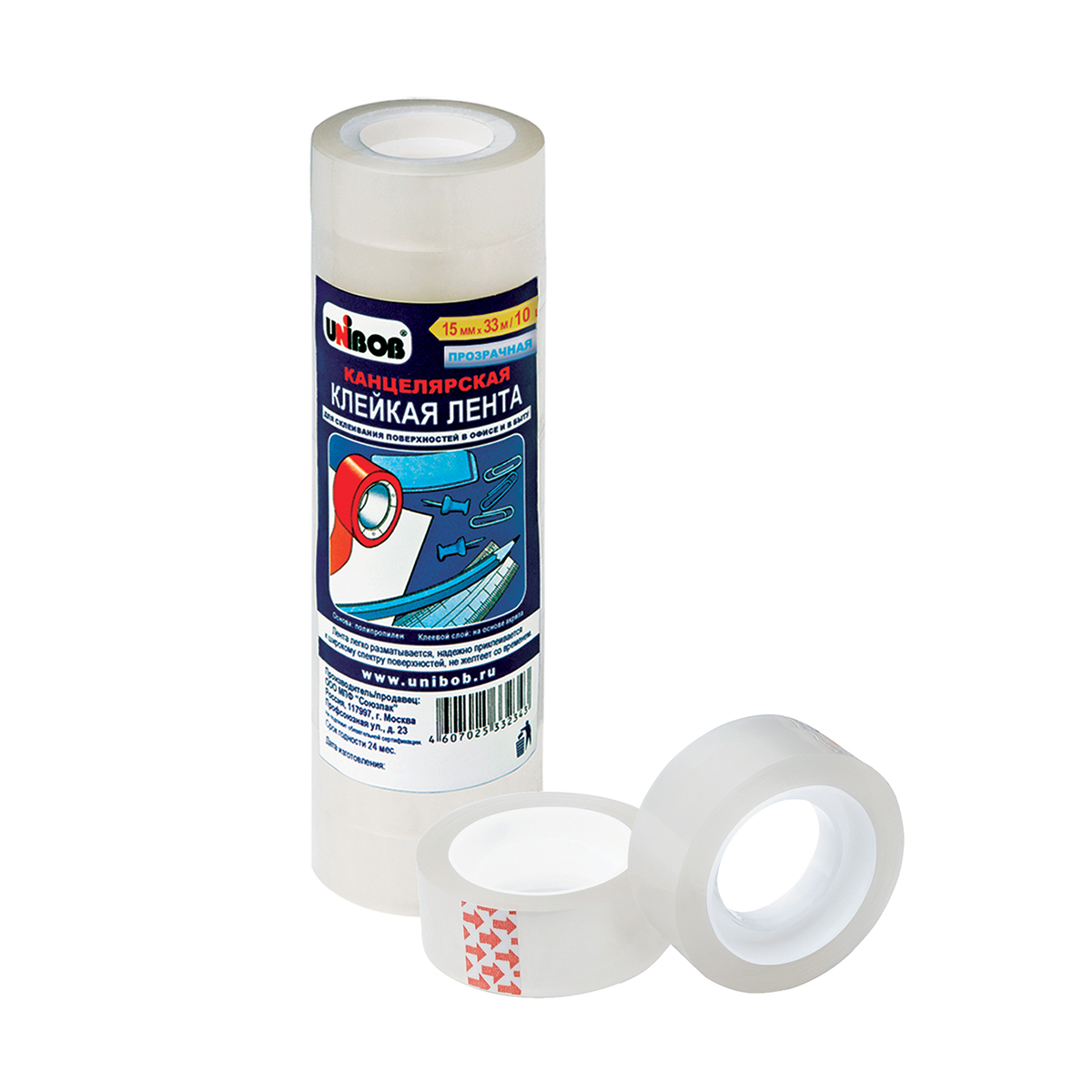 Скотч канцелярский "unibob" 15 мм х 33 м  (прозрачный) упак. 10 штук (1/36)