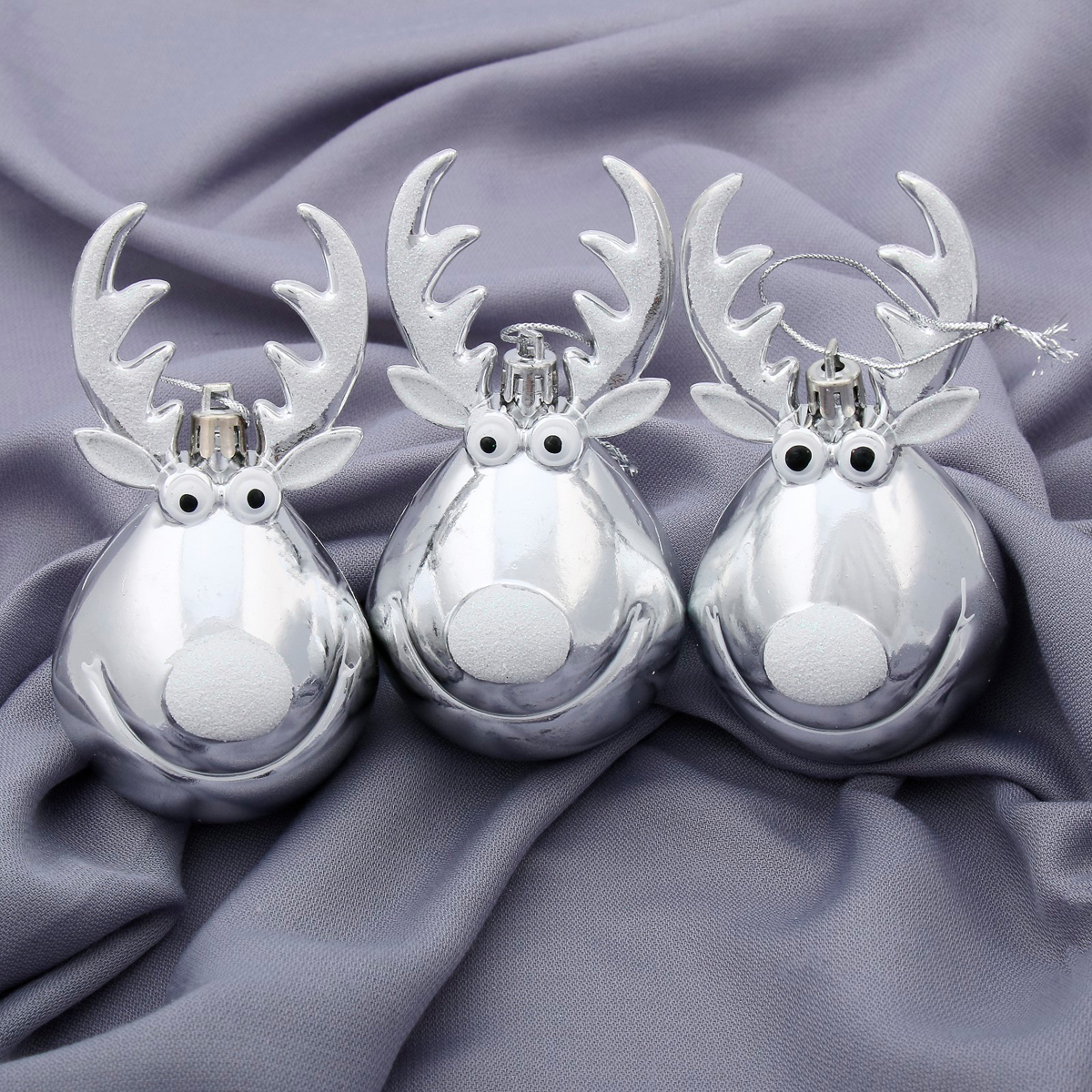 Украшение новогоднее "веселый олень" (набор 3 шт.) 11*6 см, серебро "зимнее волшебство" 4196500