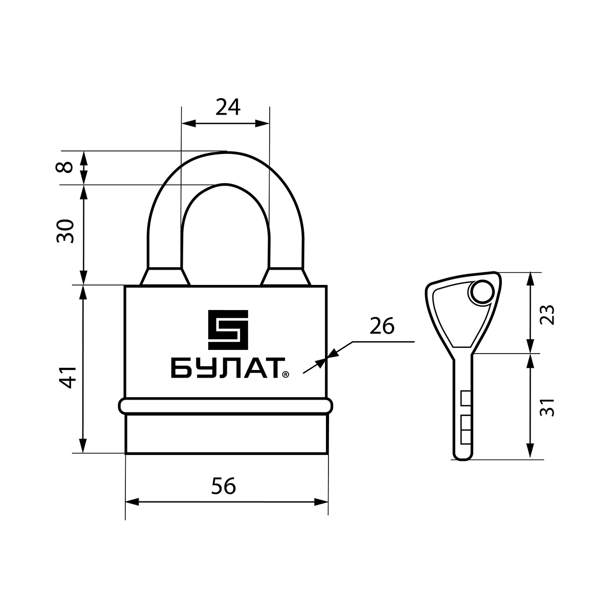 Замок навесной всепогодный вс 3-н55 пл 8 мм (5 ключей) (1/6/36) "булат"