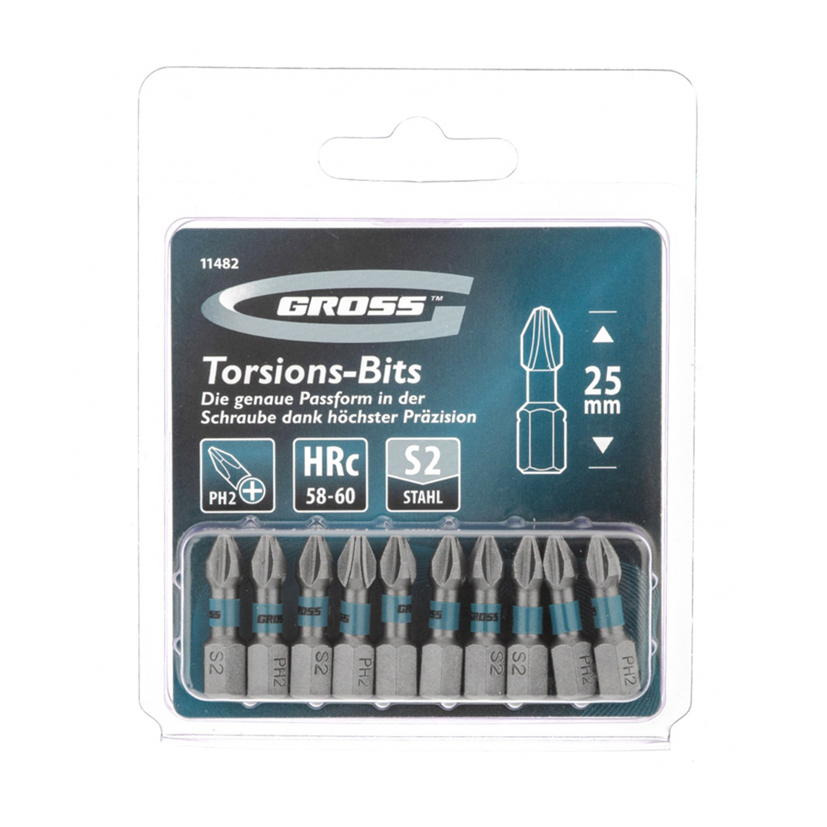 Биты торсионные ph №2  25 мм (набор 10 шт.) (1/60) "gross"