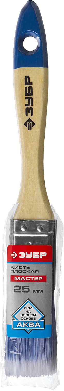 ЗУБР АКВА, 25 мм, 1″, светлая искусственная щетина, деревянная ручка, для воднодисперсионных и акриловых ЛКМ, плоская кисть (4-01007-025)