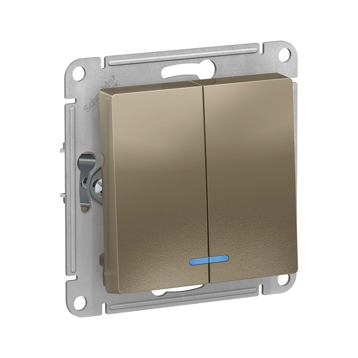 Выключатель "atlasdesign" 2-х кл. с индикатором (механизм) 10а, шампань (1/10/60) "schneider"