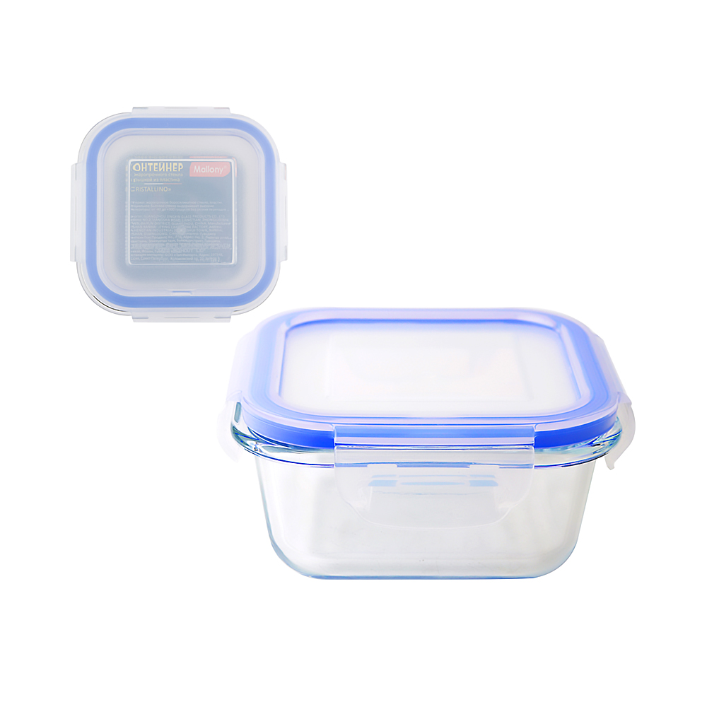 Контейнер "cristallino" квадрат. 0,3 л жаропрочн. стекло, пласт. крышка (1/12) "mallony"