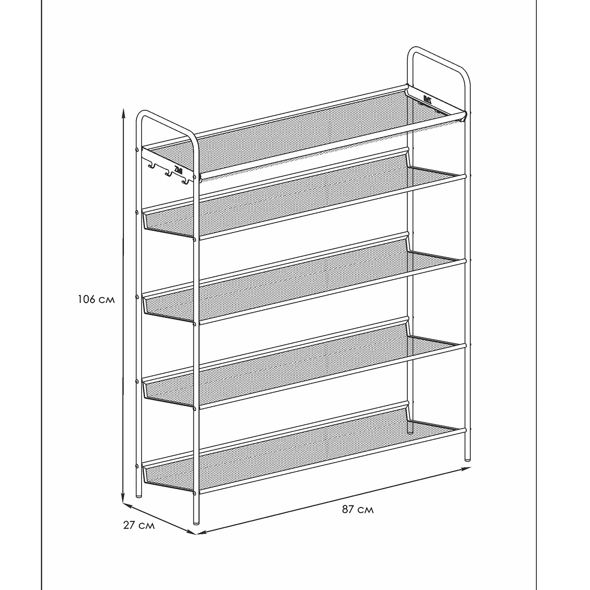 Подставка для обуви "женева 35" 5 полок (870*270*1060 мм) черный (1) пдо ж35 ч