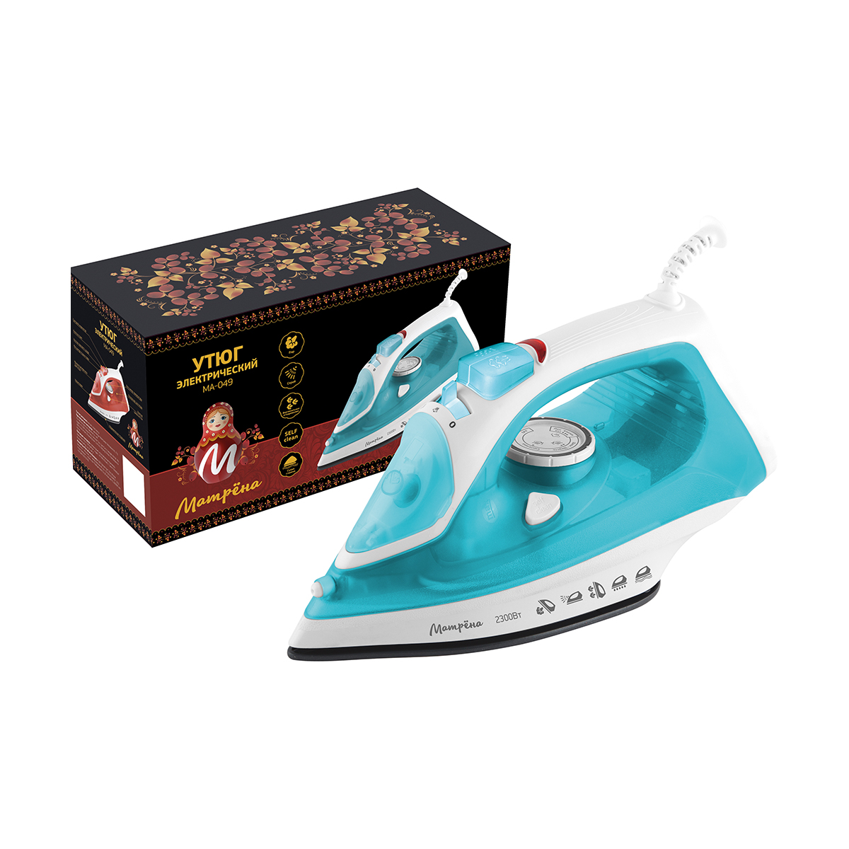 Утюг "матрёна" ma-049  2300 вт подошва керамич. (1/10) бирюзовый