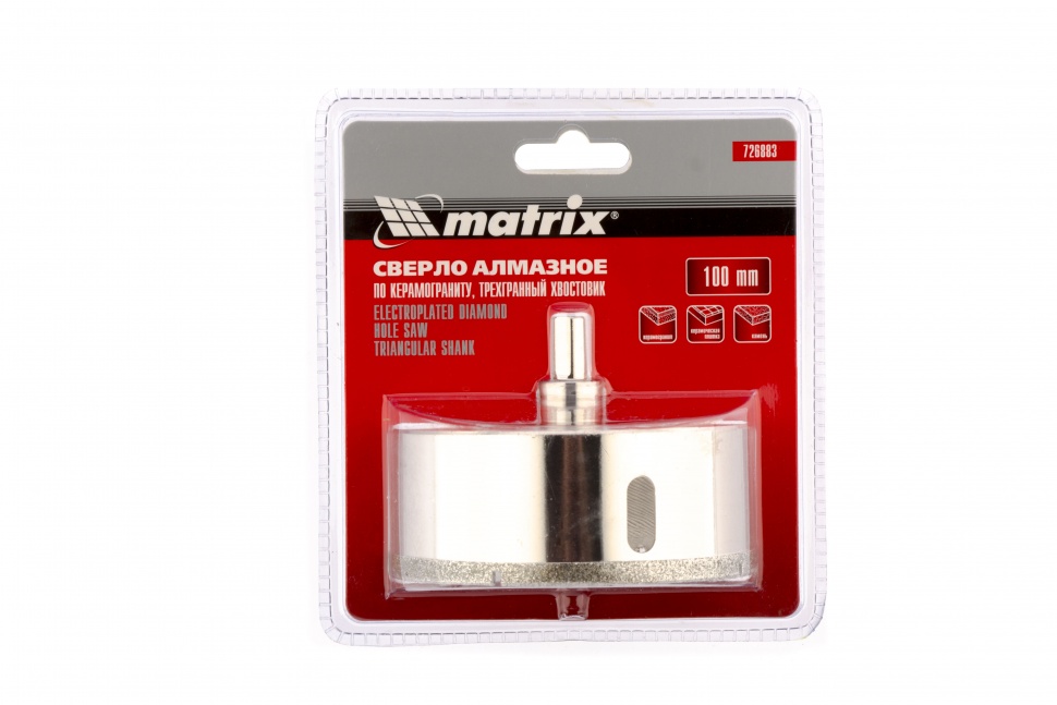 Сверло алмазное по керамограниту, 100 х 67 мм, трехгранный хвостовик Matrix (726883)