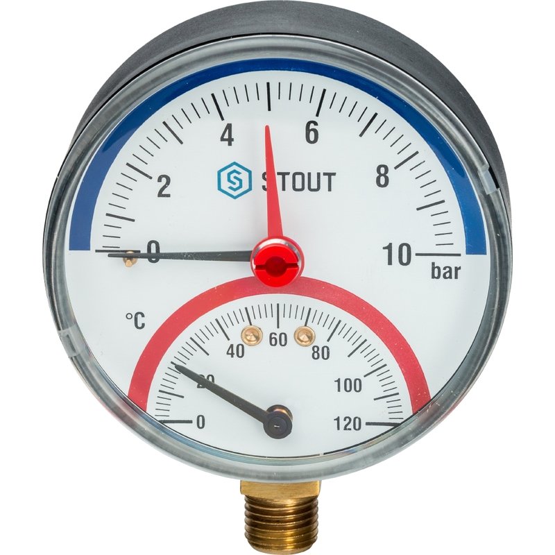 Термоманометр радиальный d=80 мм, до 120'С, до 10 бар STOUT SIM-0006