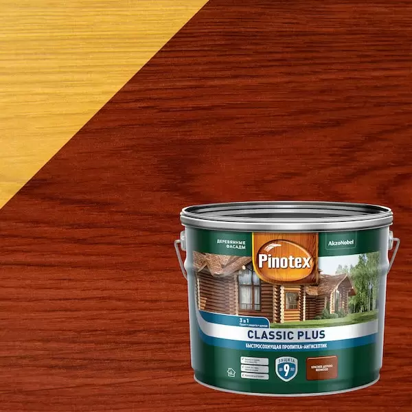 PINOTEX CLASSIC PLUS пропитка-антисептик быстросохнущая 3 в 1, красное дерево (9л)