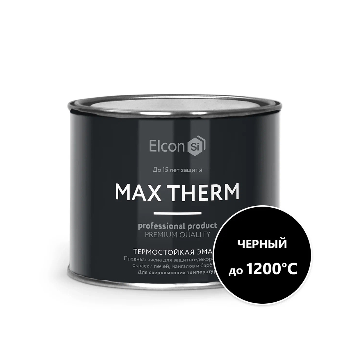 Эмаль термостойкая "max therm" черная (до 1200ºс) 0,4 кг (1/24) "elcon"