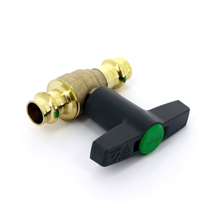 Кран шаровой EASYTOP VIEGA пресс 15 бронза SC-Contur, Т-ручка