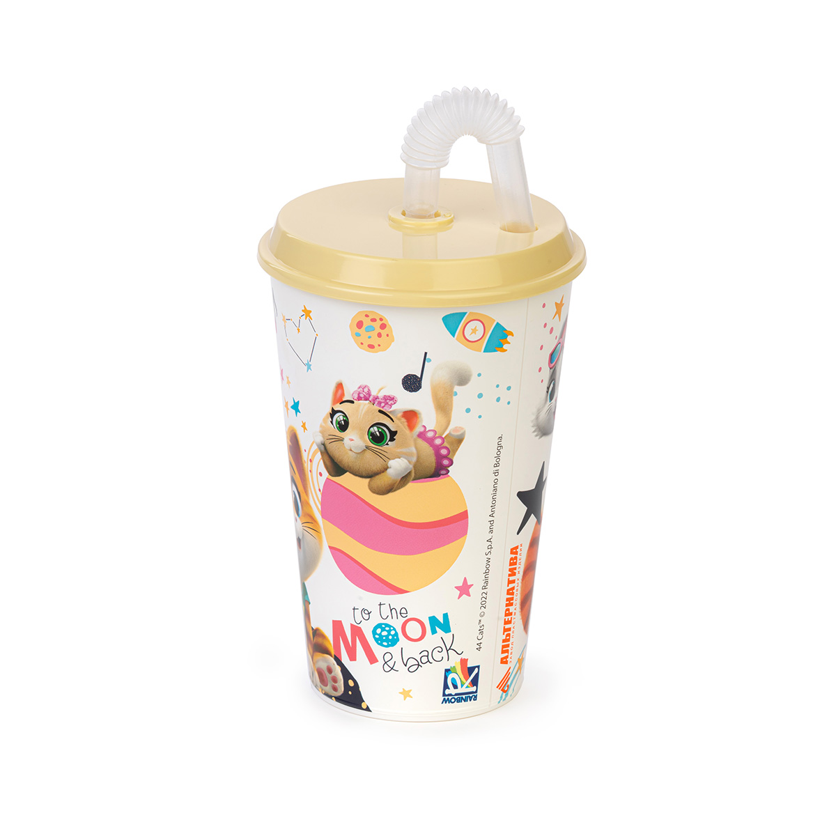 Стакан пласт. "44 котёнка" 0,5 л с крышкой и трубочкой (1/30) "альтернатива"  м7655