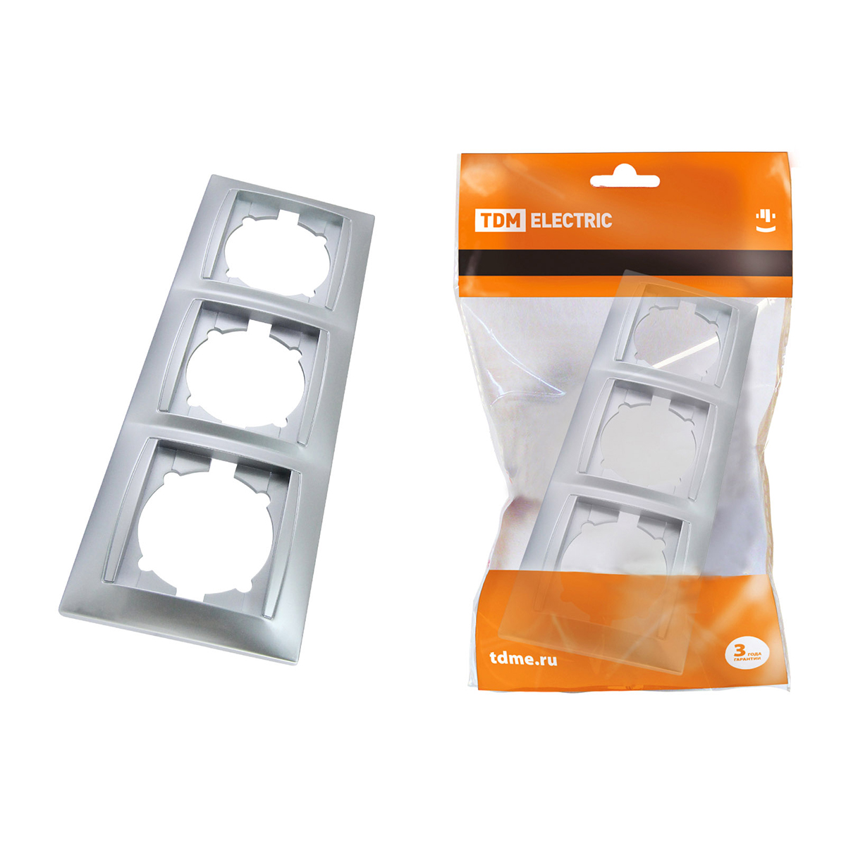 Рамка "лама" 3-х местн. горизонт. серебр. металлик (1/15/180) tdm sq1815-0231