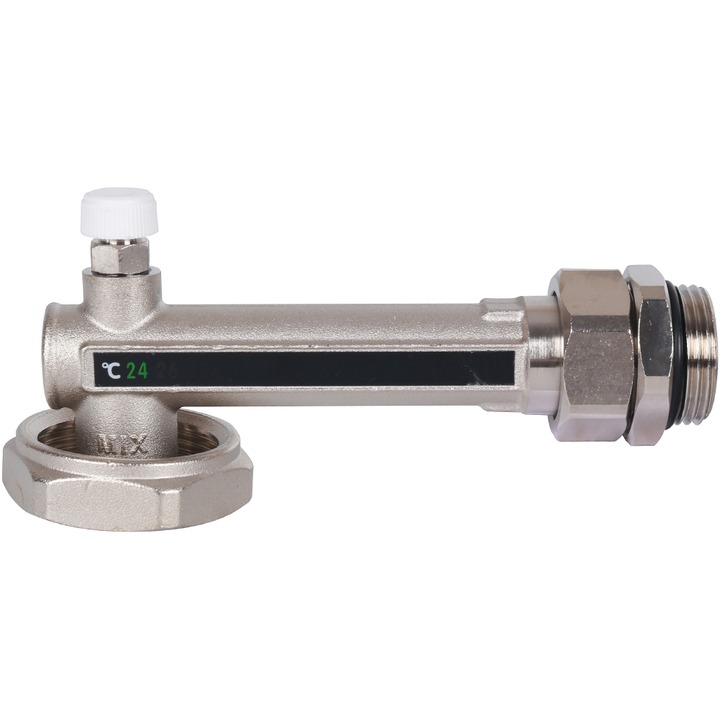 Смесительный узел STOUT 1" с ЖК термометром и термостатическим клапаном, без насоса, никелированный
