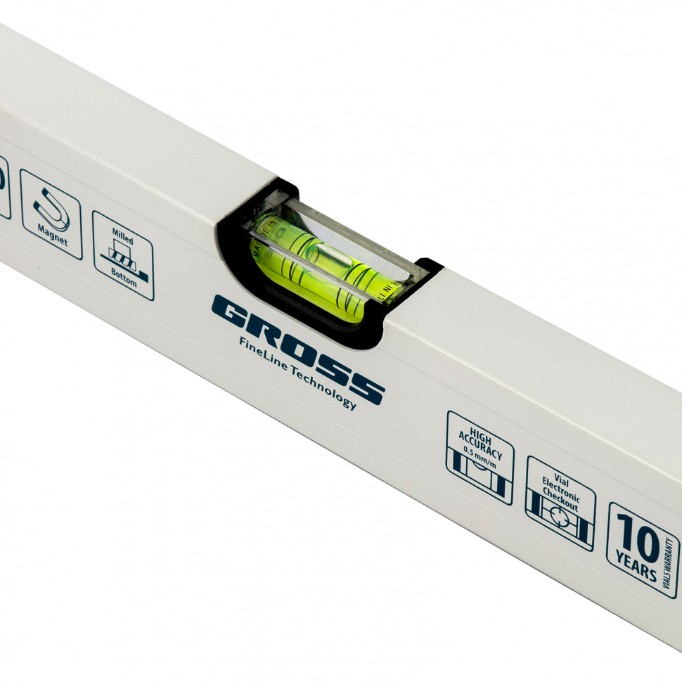 Уровень алюминиевый, 800 мм, фрезерованный, 3 глазка, магнитный Gross (33672)