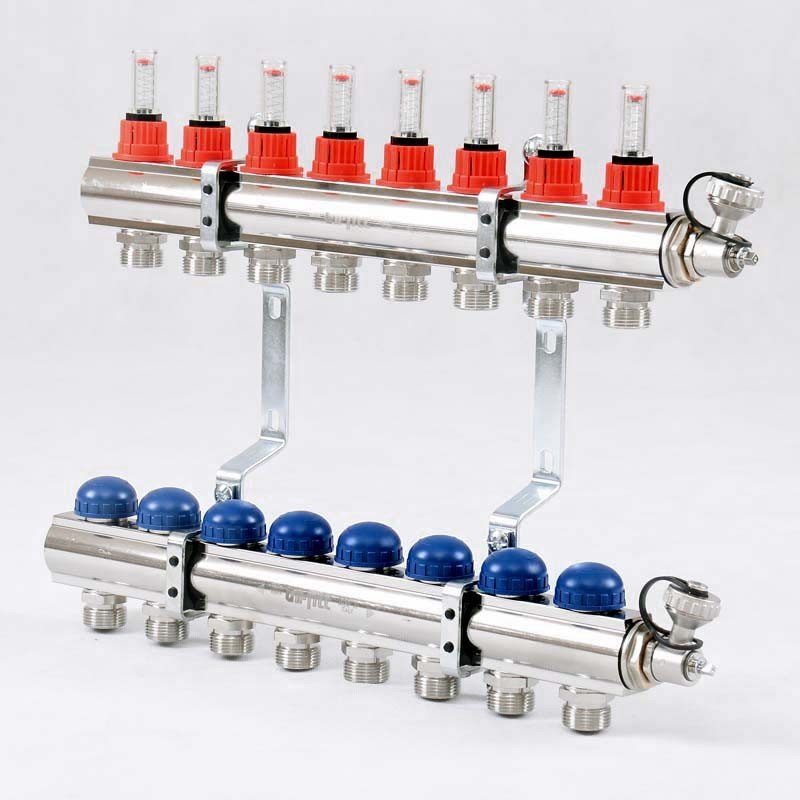 Коллекторная группа UNI-FITT 1'х3/4" ЕК 8 выходов с расходомерами и дренажными клапанами