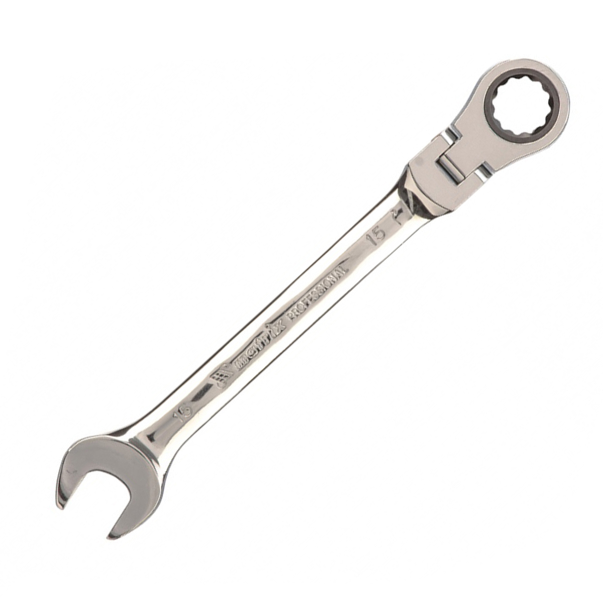 Ключ комбинированный с трещоткой шарнирный 15 мм зеркальн. хром (1/150) "matrix professional"