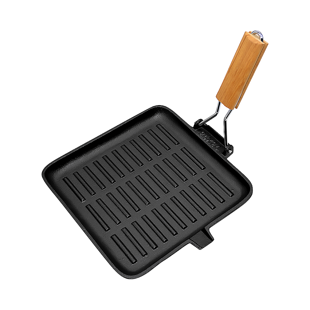 Сковорода-гриль чугунная квадрат. 28*28 см ручка дерев. складная (1/6) "mallony"