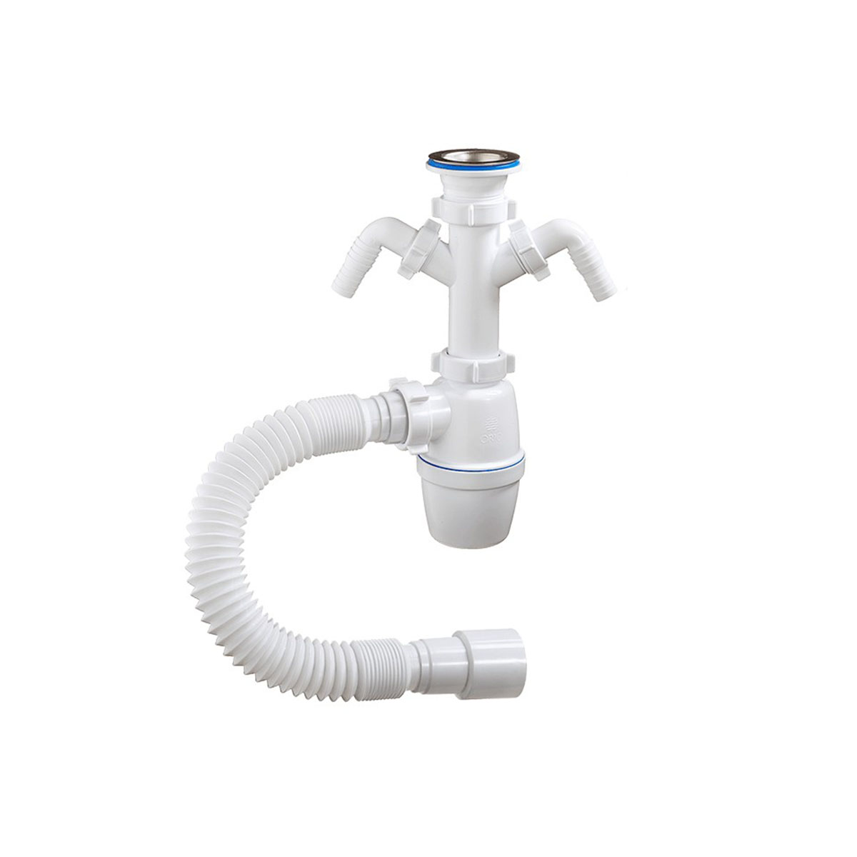 Сифон 1 1/2" х 40 мм с двумя отводами и гофротрубой (1/32) "orio" а-40069