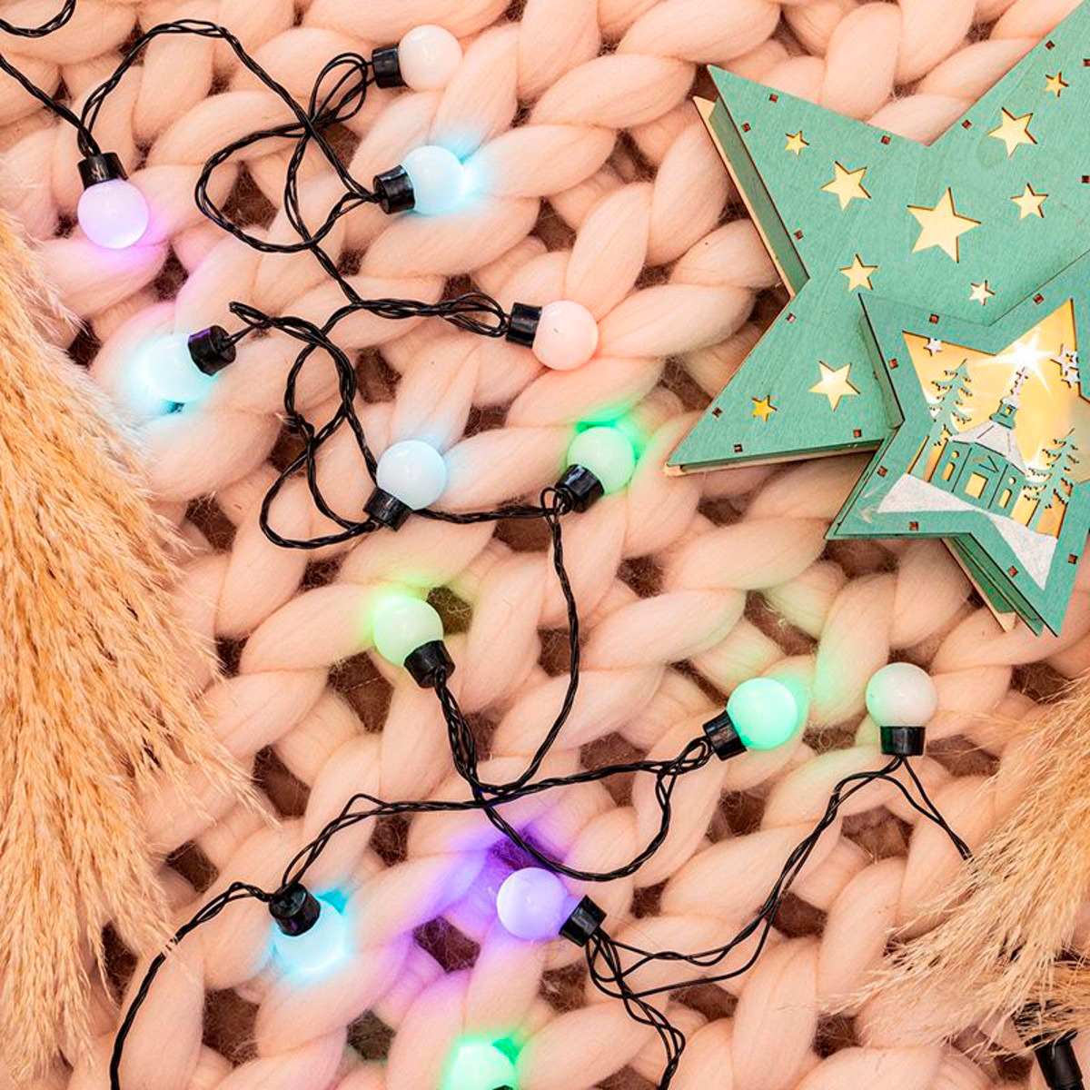 Электрогирлянда "шарики" 5 м, 25 разноцв. ламп d-25 мм, шнур зеленый (1/24) "neon-night" 303-559