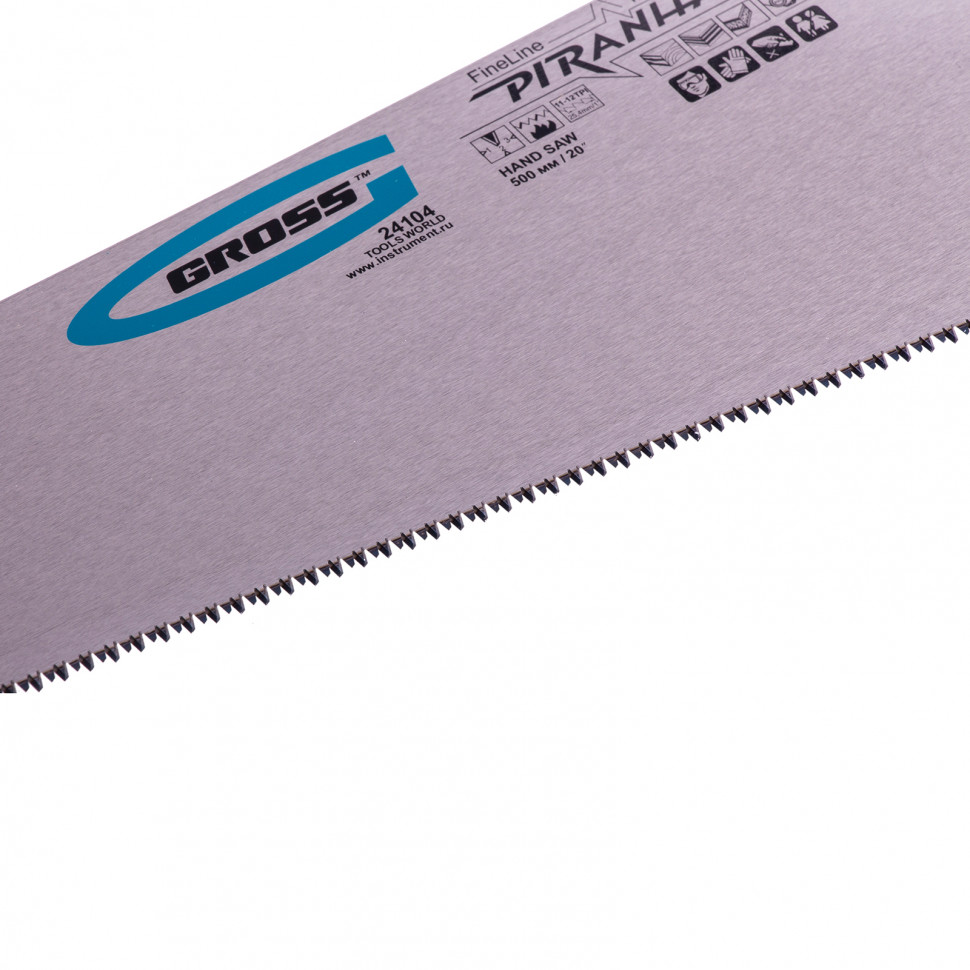 Ножовка по дереву "Piranha", 500 мм, 11-12 TPI, зуб-3D, каленый зуб, двухкомпонентная рукоятка Gross (24104)