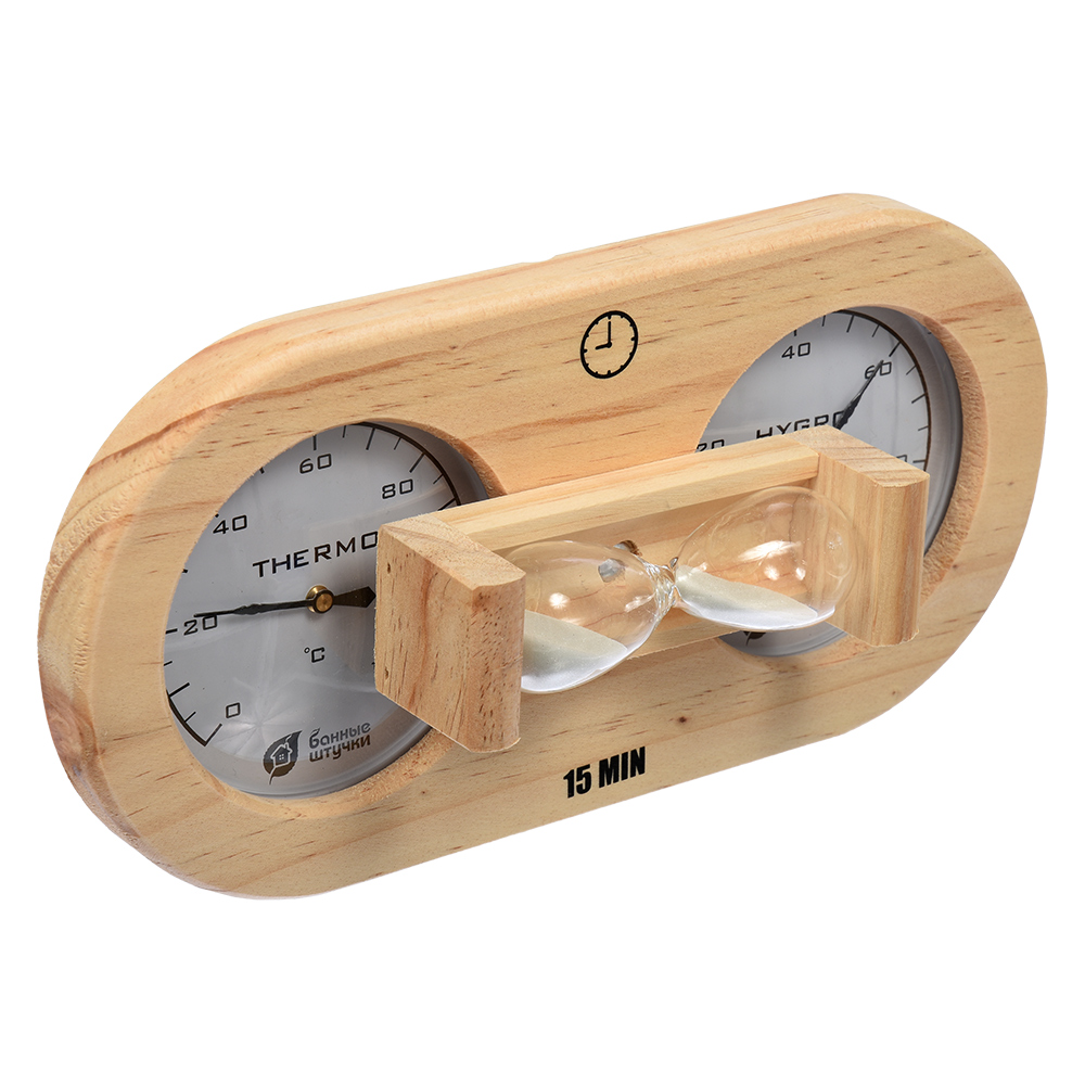 Термометр с гигрометром для бани "банная станция" с песочными часами (1/4) "банные штучки" 18028