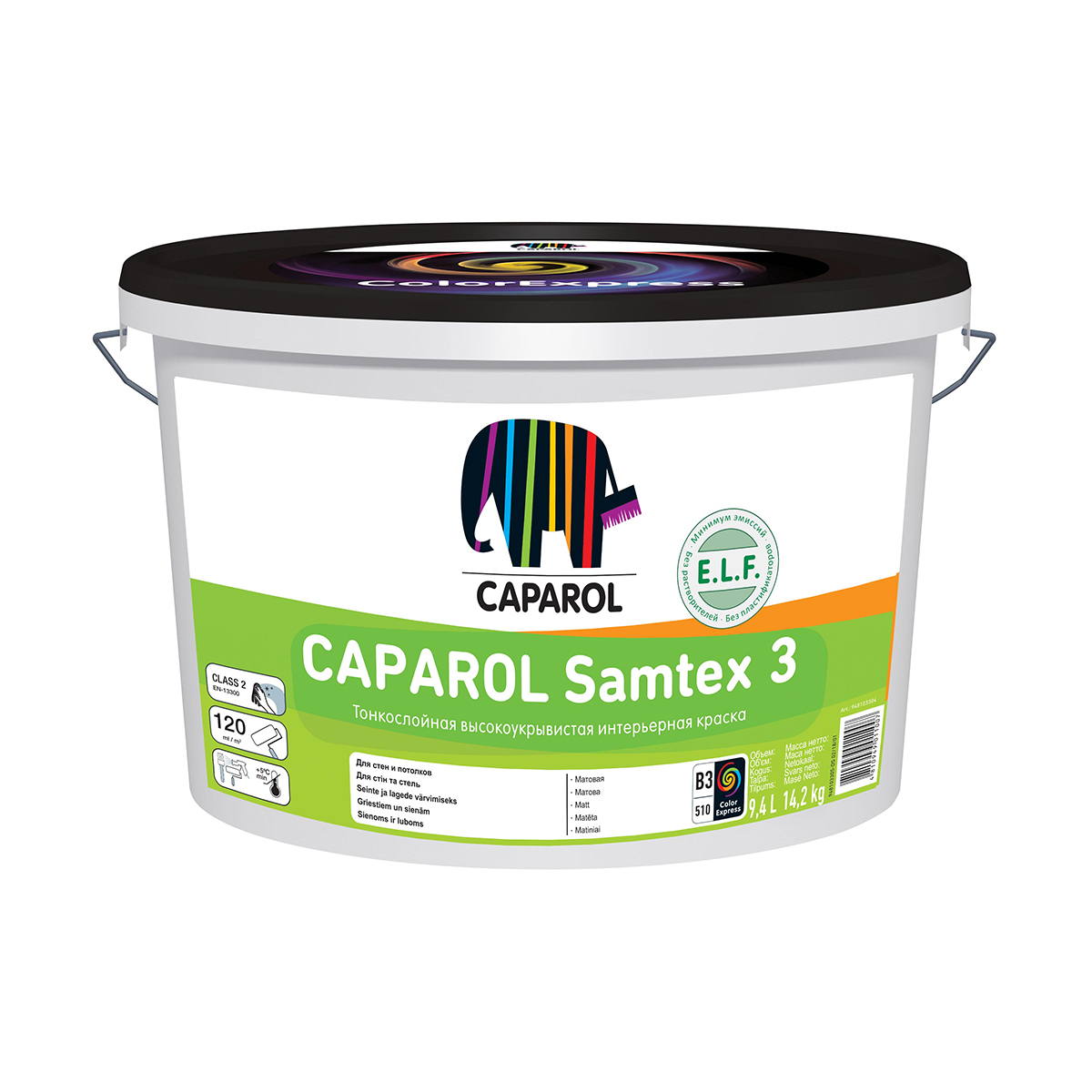 Краска интерьерная "samtex 3 elf" база 3 (бесцветная) 9,4 л (1) "caparol"