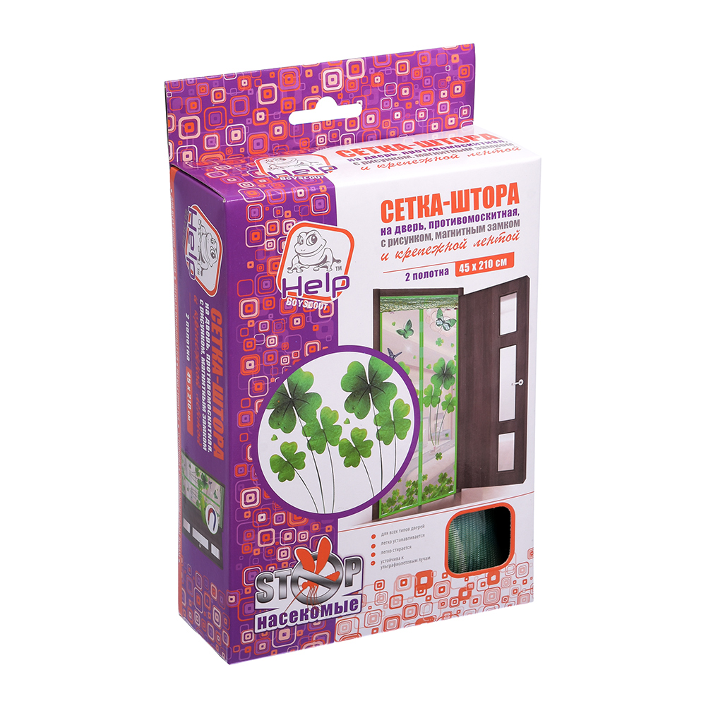 Сетка москитная 0,45*2,1 м  2 шт. с рисунком (на магнитах) (1/20) "help" 80006