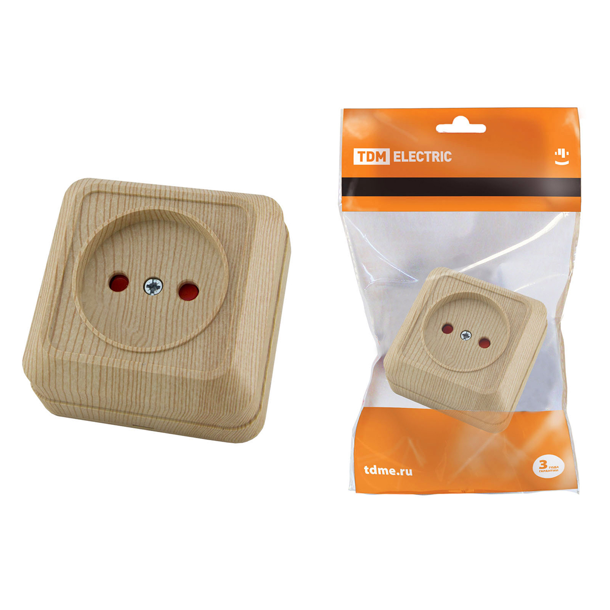 Розетка открыт. уст. 10а 250в ip20 с защитн. шторками "ладога" сосна (1/10/200) tdm sq1801-0053