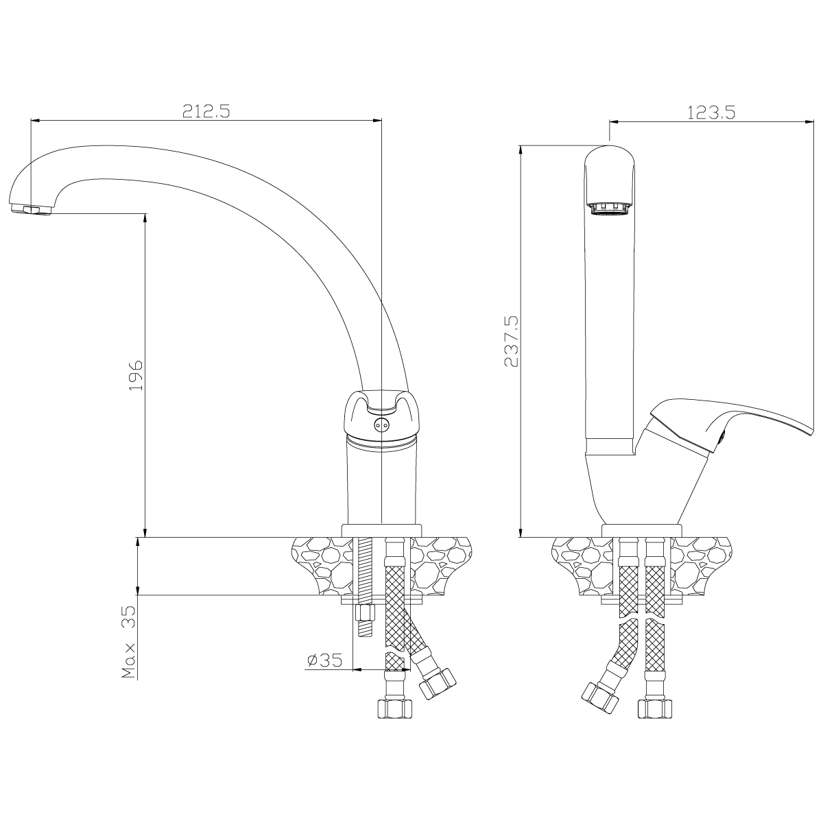 Смеситель для кухни  y35-23  высокий поворотн. излив (1/12) "rossinka"