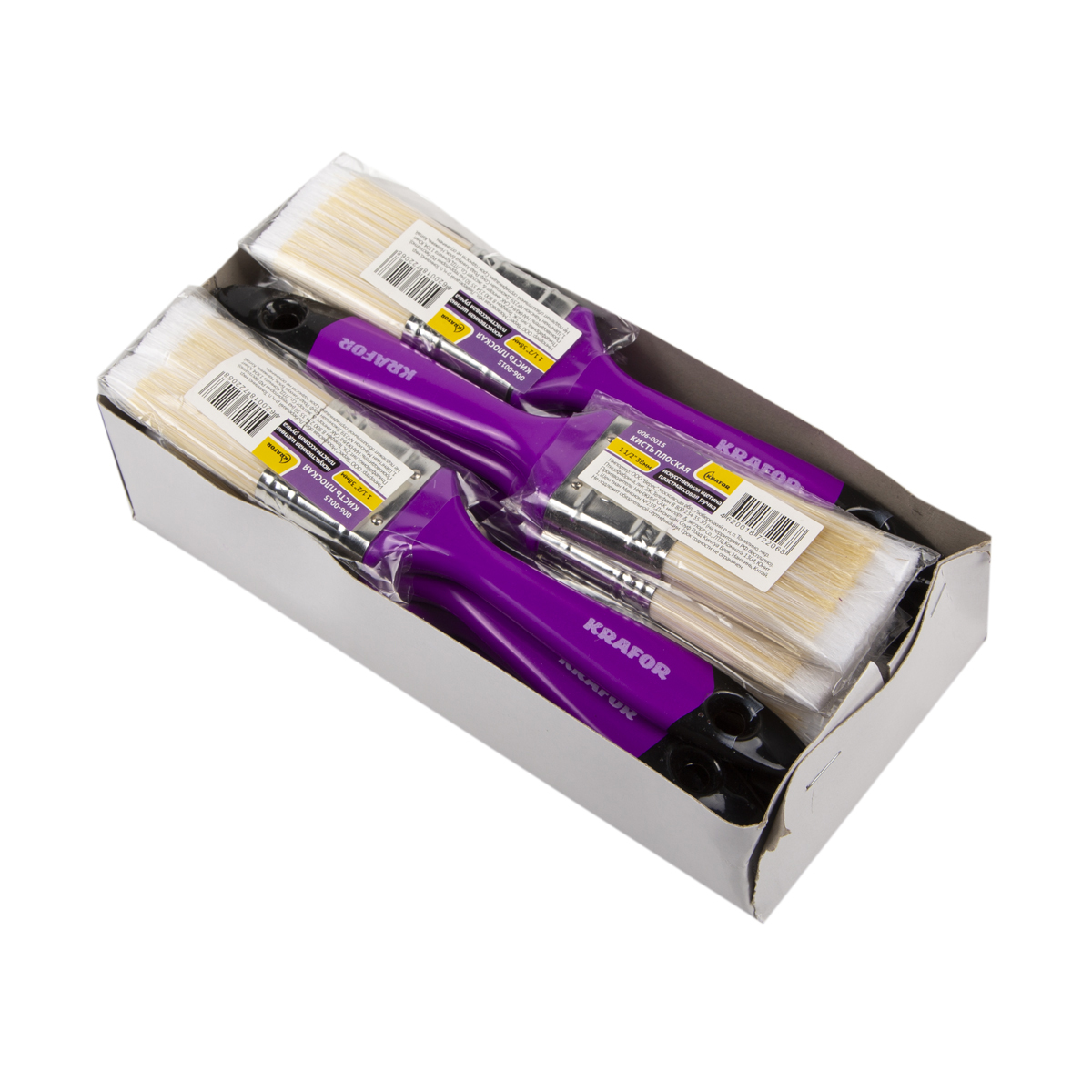 Кисть плоская искуств.щетина  №1,5/38 мм  (12/480) пласт.ручка "krafor" 006-0015