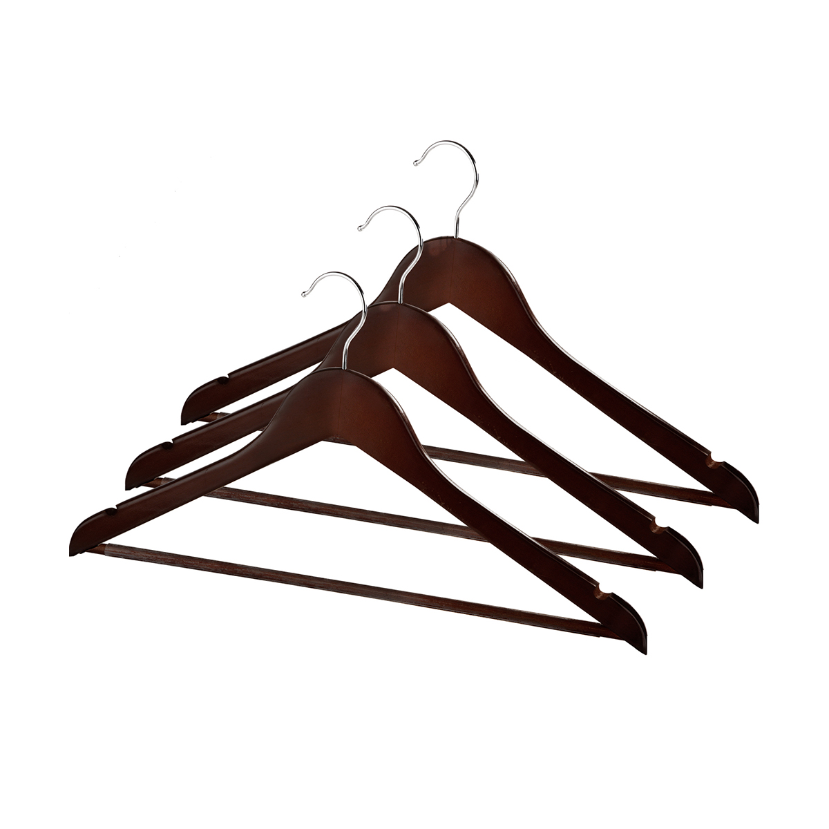 Вешалки для одежды дерев. с нескольз. перекладиной (3 шт.) коричн. (1/32) "valiant" br13001s
