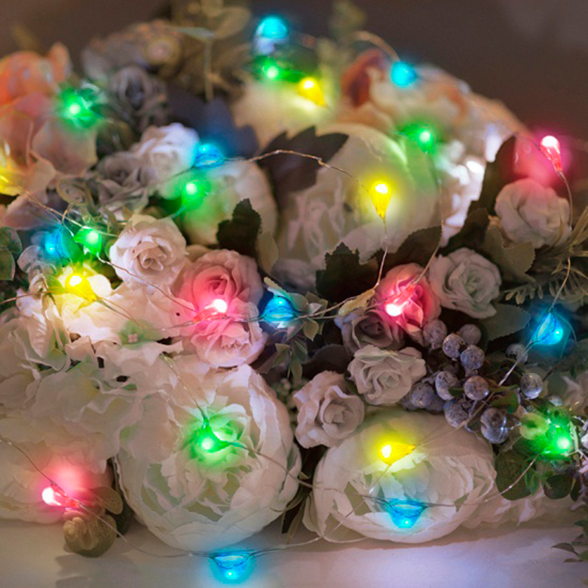 Электрогирлянда "роса" с крупными каплями 2 м, 20 разноцв. ламп (1/250) "neon-night" 302-009