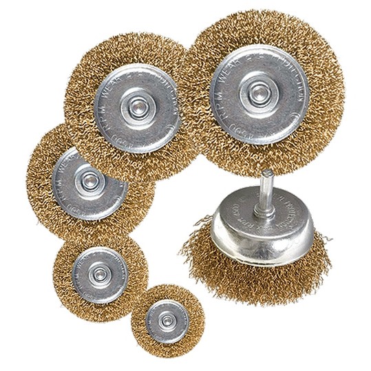 Набор щеток для дрели, 6 шт, 5 плоских 40-50-65-75-100 мм + 1 "чашка" 50 мм, со шпильками Matrix (74496)