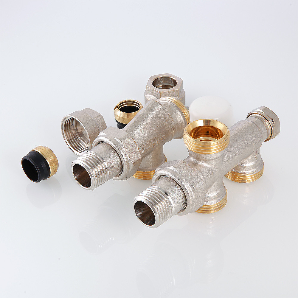 Узел регулирующий угловой НР 1/2" х 50 % х 3/4 ЕК для подключения радиатора VALTEC