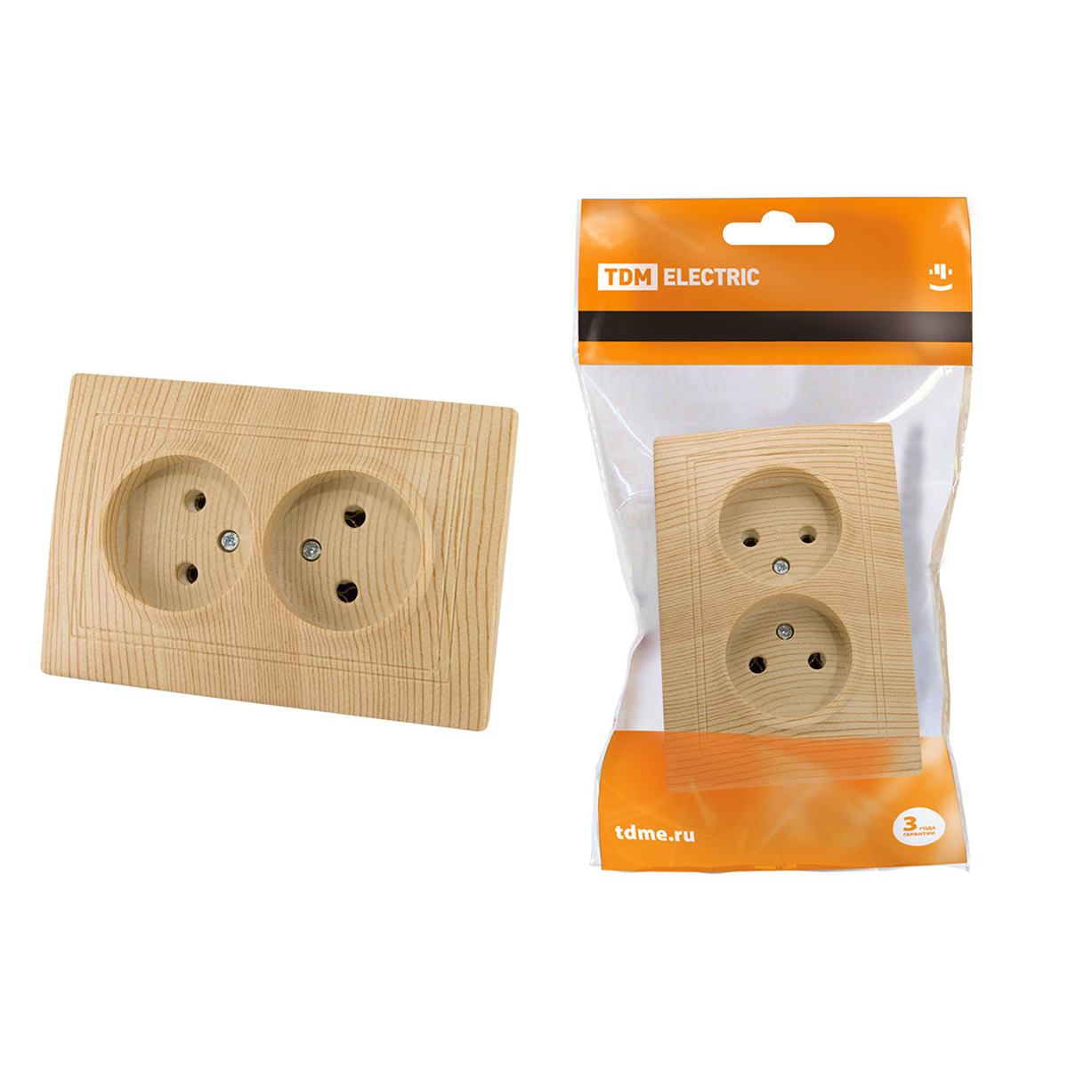 Розетка двойная 10а 250в ip20 "таймыр" сосна (1/10/100) tdm sq1814-0213