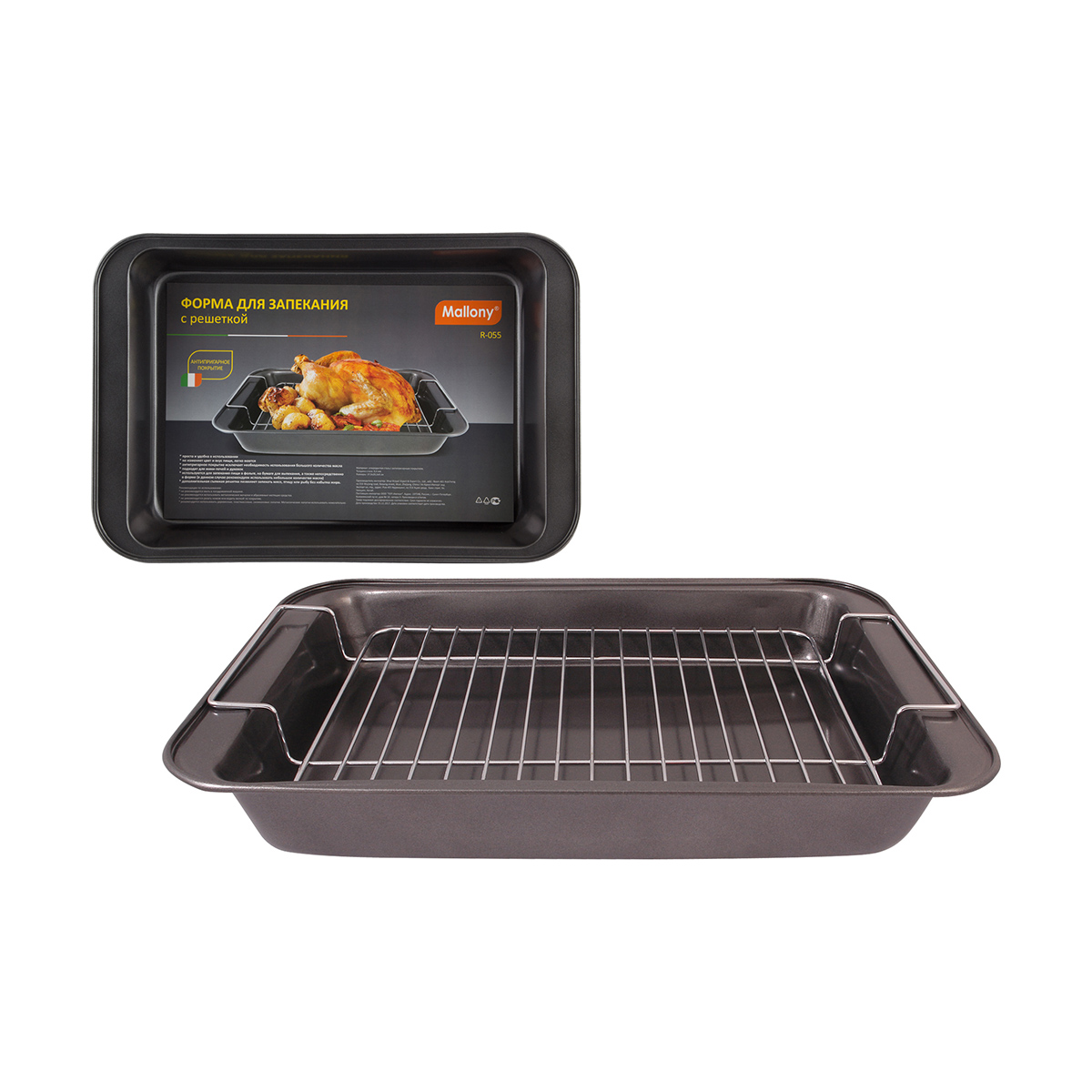 Форма для запекания антипригарн. 37,5*25,5*5 см с решеткой (1/12) "mallony" r-055