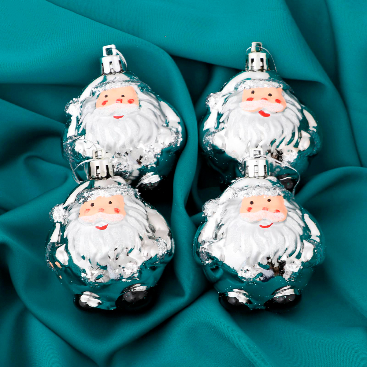 Украшение новогоднее "дед мороз - толстячок" (набор 4 шт.) 6*6,5 см, серебро 4941875