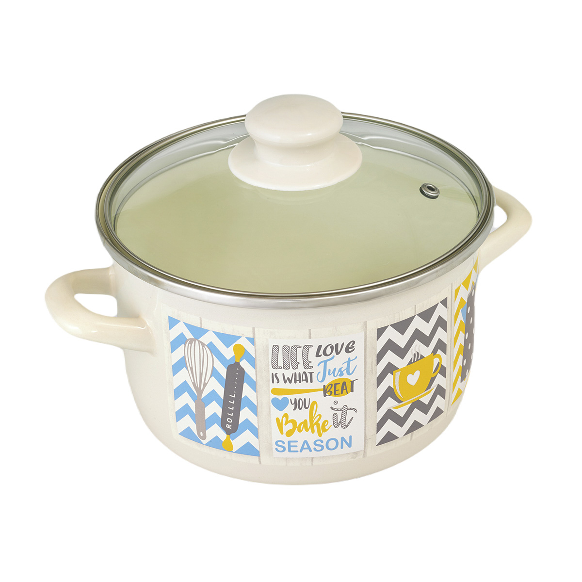 Кастрюля эмалиров. "кантри" 5 л, 22 см стекл. крышка (1/4) "metrot"