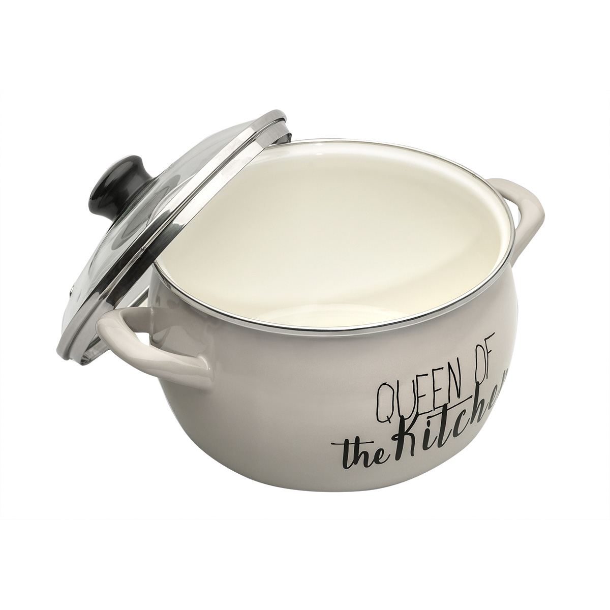 Кастрюля эмалиров. "queen of kitchen" 2,2 л, 16 см стекл. крышка (1/4) "metrot"