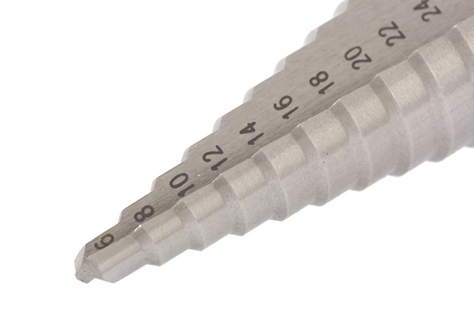 Сверло ступенчатое, 6-8-10-12-14-16-18-20-22-24-26-28-30 мм, Р6М5, трехгранный хвостовик Барс (72362)