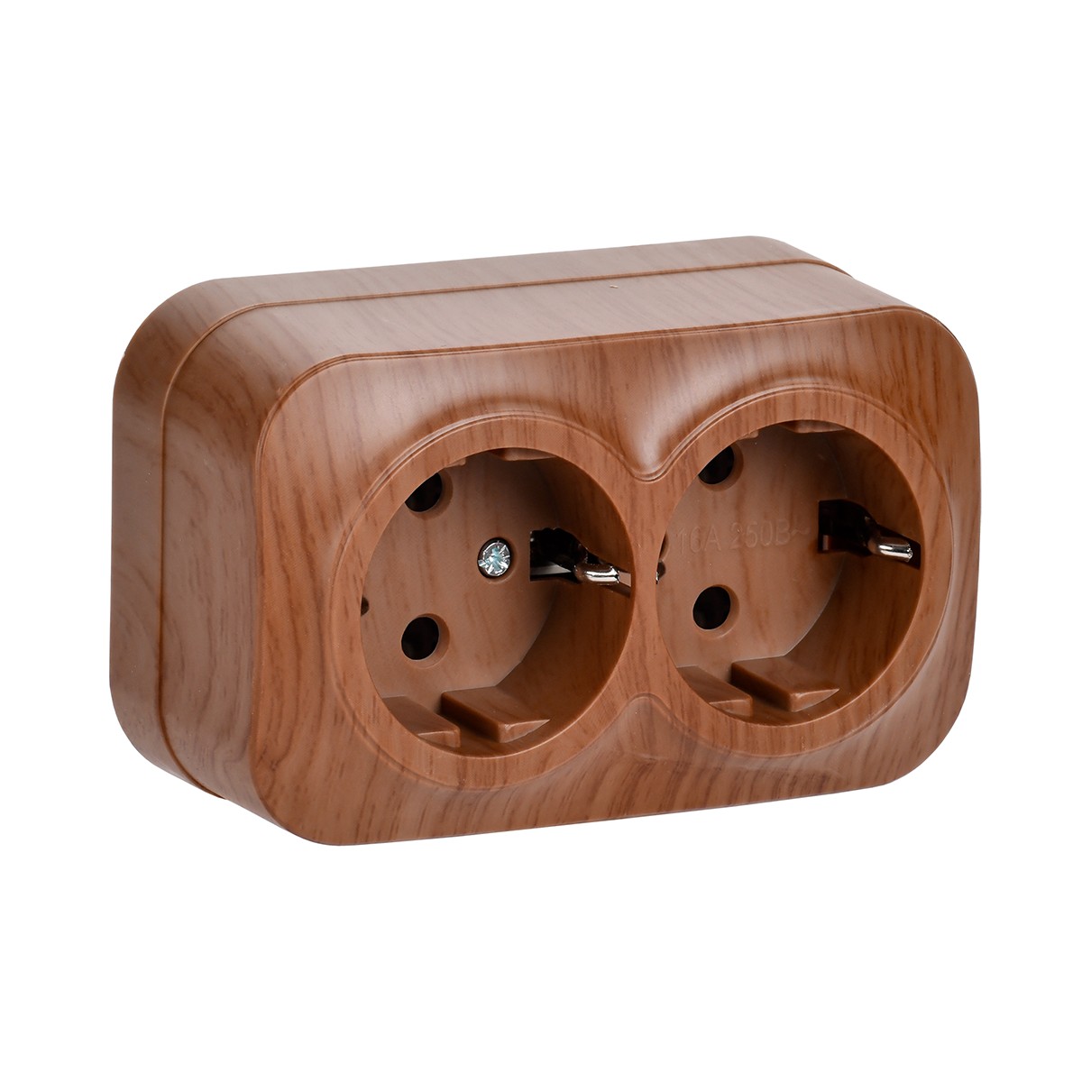 Розетка открыт. уст. "glory" 2-х местн. с заземл. рс22-3-хд, 16а, дуб (1/18/216) "iek"