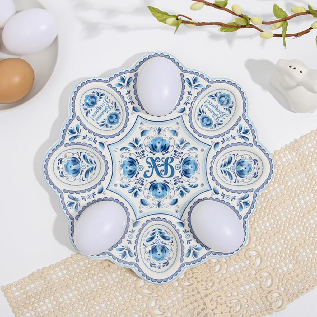 Блюдо для кулича и 8 яиц "гжель" керамич. 25*25 см (1) 2735813