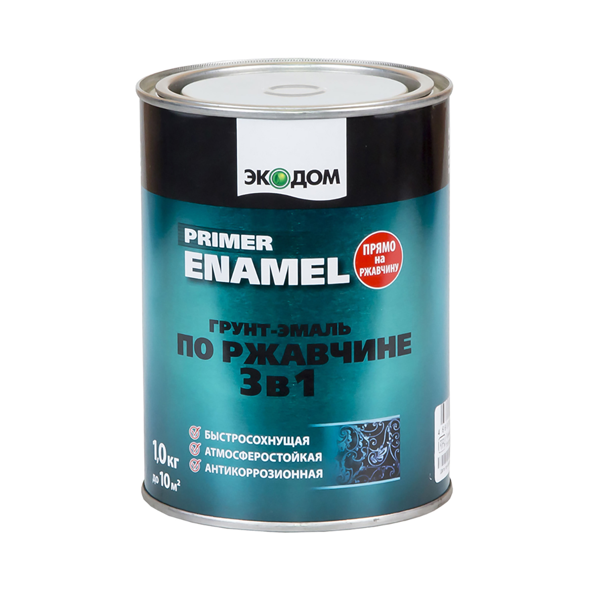Грунт- эмаль по ржавчине "экодом"  3 в 1  белая  1 кг (6) "рогнеда"