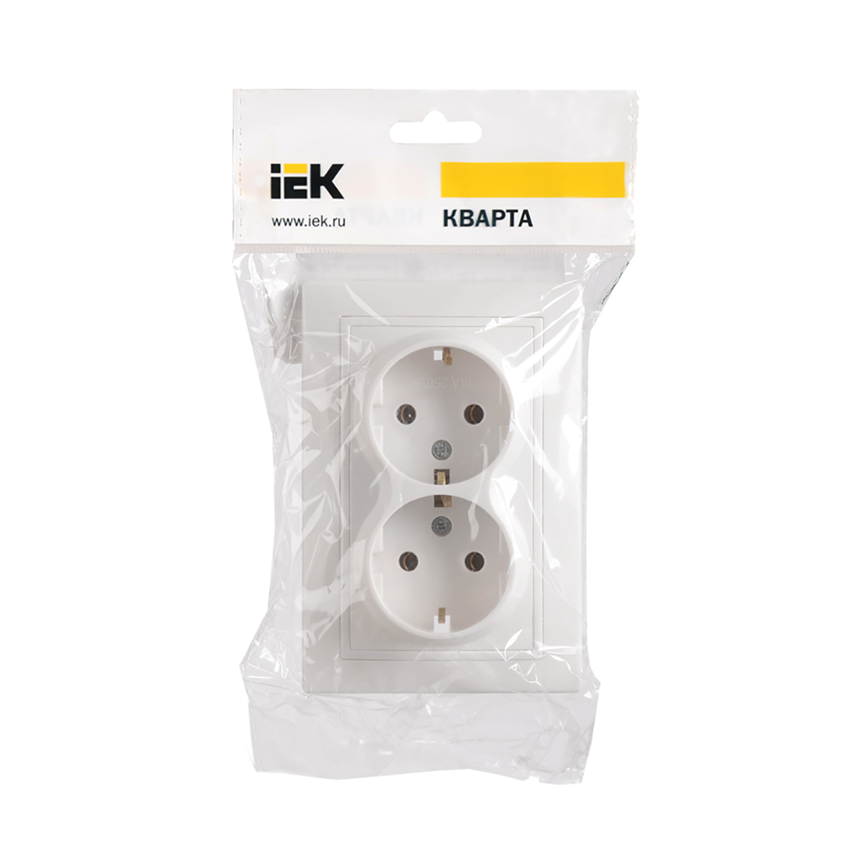 Розетка "кварта" 2-х местн. с заземл. рс12-3-кб, 16а, белый (1/8/160) "iek"