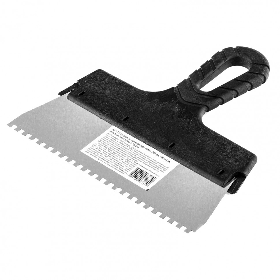 Шпатель из нержавеющей стали, 200 мм, зуб 4 х 4 мм, пластмассовая ручка Sparta (85155)